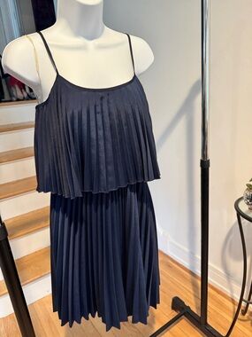 Charming Charlie Navy Pleated Spaghetti-Strap Dress